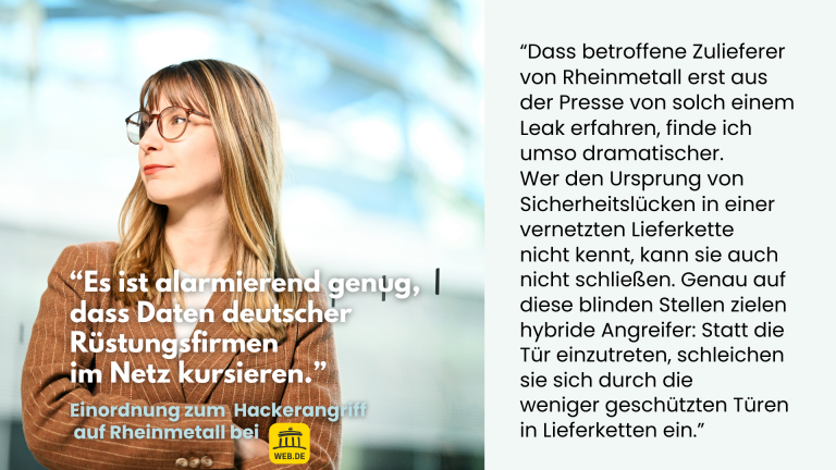 „Alarmierend, dass Daten deutscher Rüstungsfirmen im Netz kursieren“ – Web.de